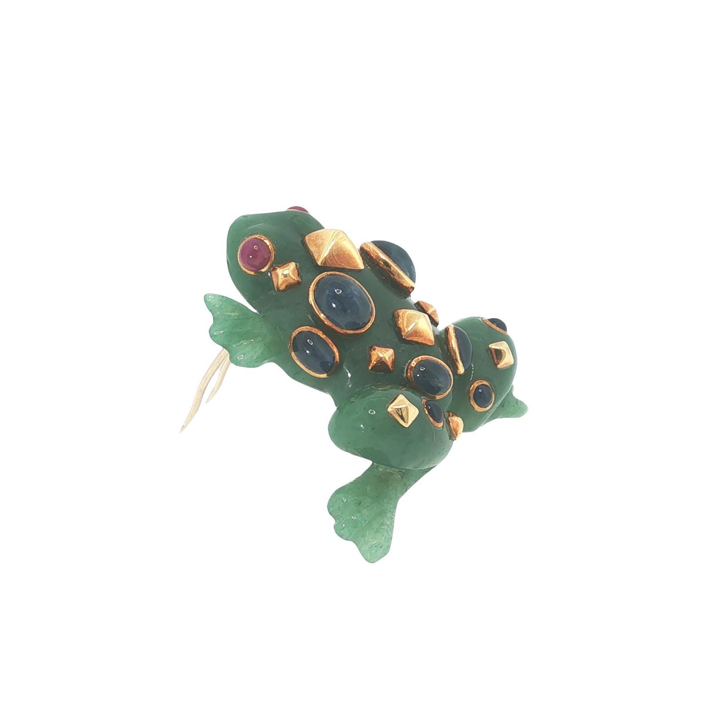 Seaman Schepps 18K Jade Sapphire & Ruby Frog Brooch