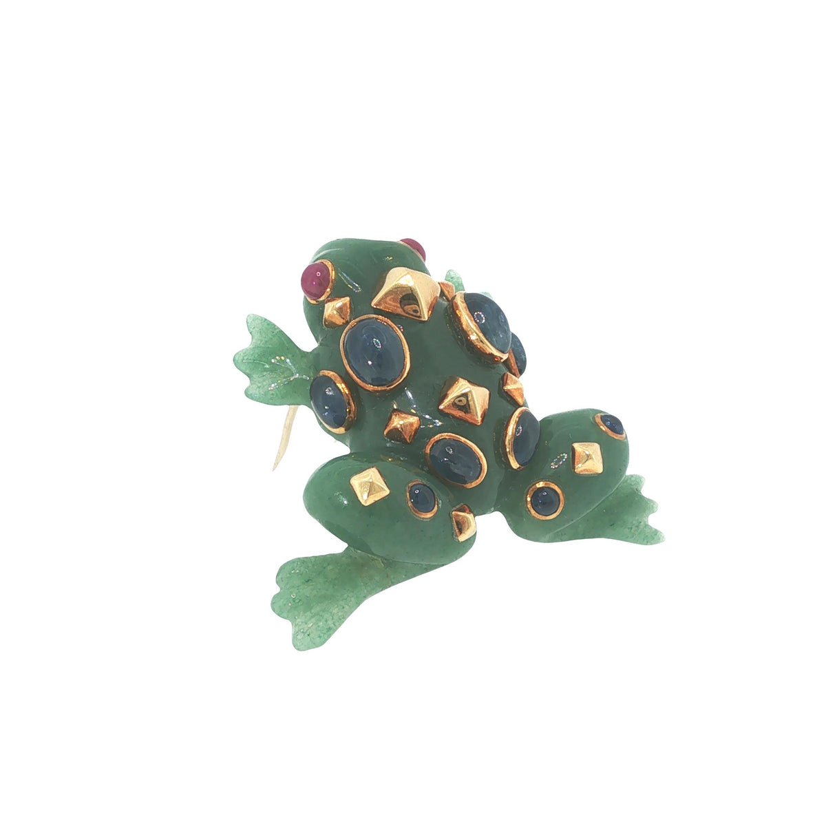 Seaman Schepps 18K Jade Sapphire & Ruby Frog Brooch