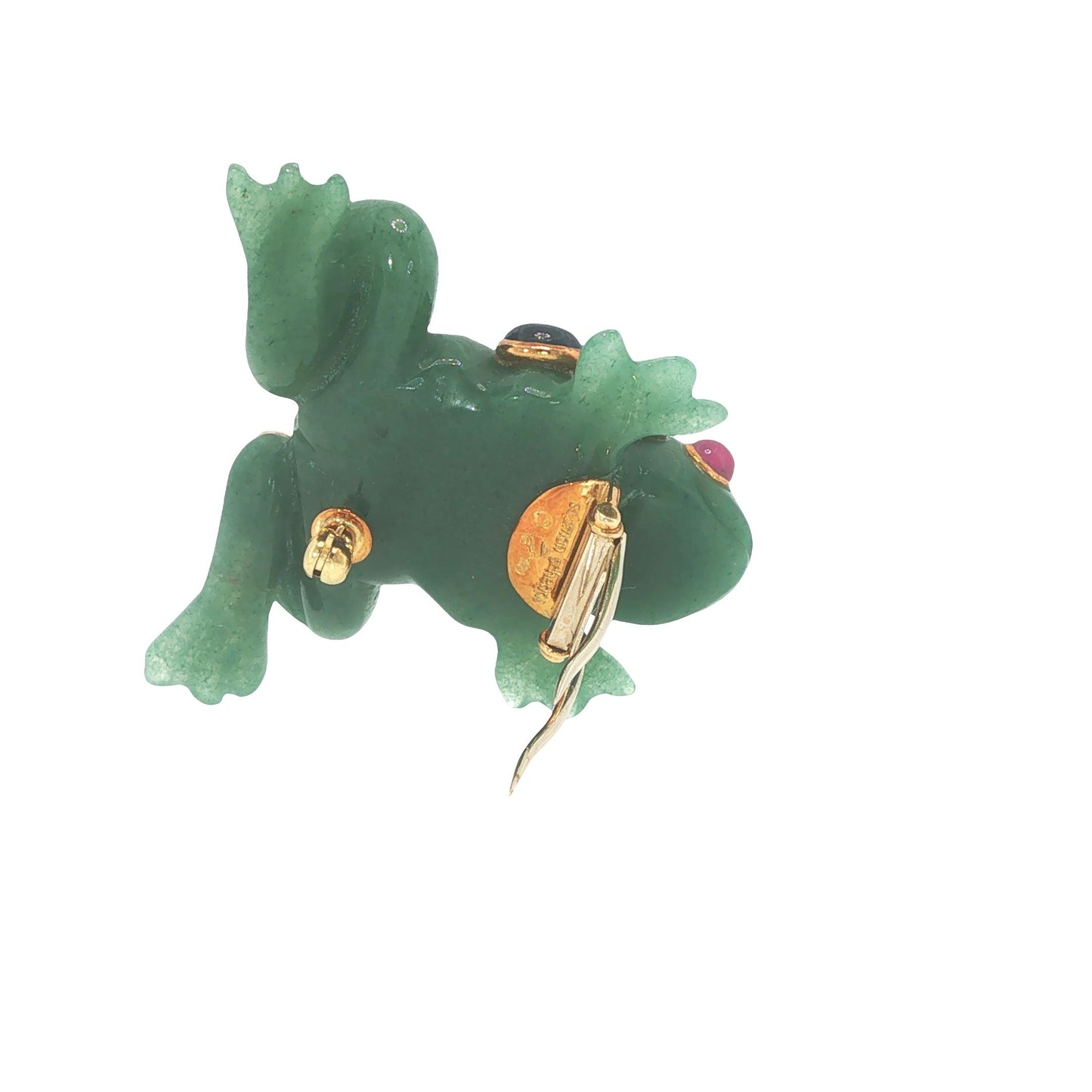 Seaman Schepps 18K Jade Sapphire & Ruby Frog Brooch