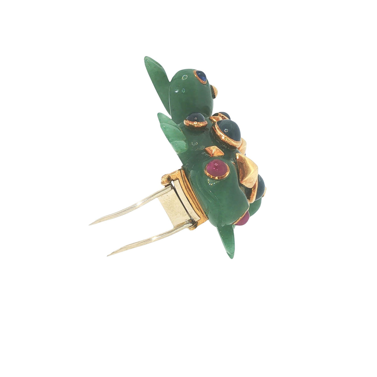 Seaman Schepps 18K Jade Sapphire & Ruby Frog Brooch