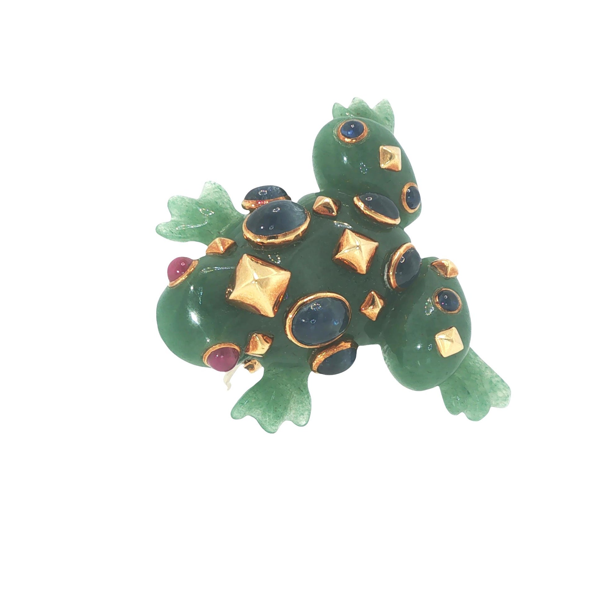 Seaman Schepps 18K Jade Sapphire & Ruby Frog Brooch