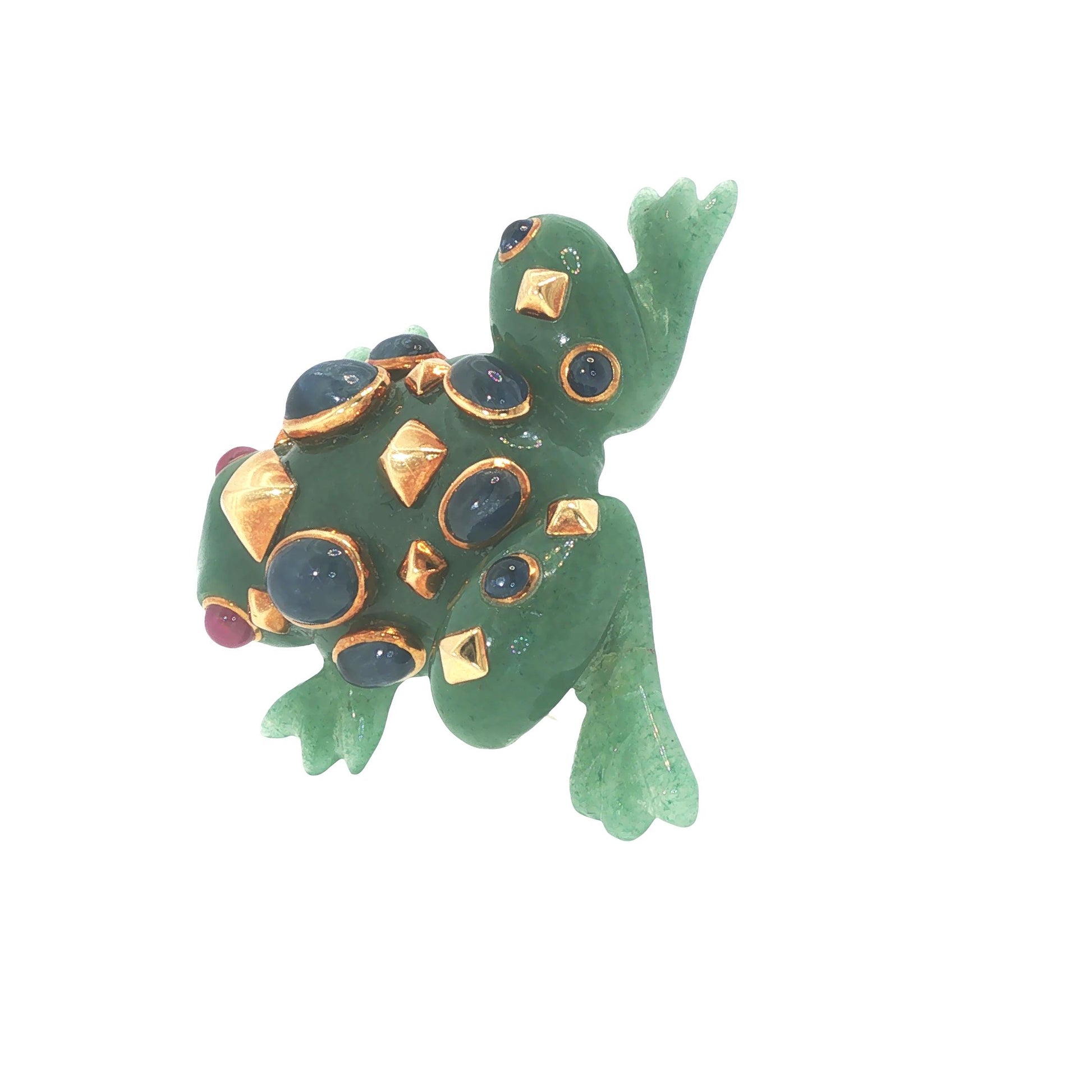 Seaman Schepps 18K Jade Sapphire & Ruby Frog Brooch