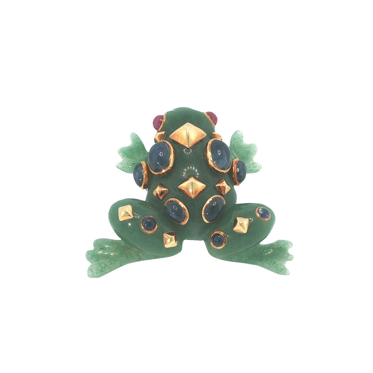 Seaman Schepps 18K Jade Sapphire & Ruby Frog Brooch