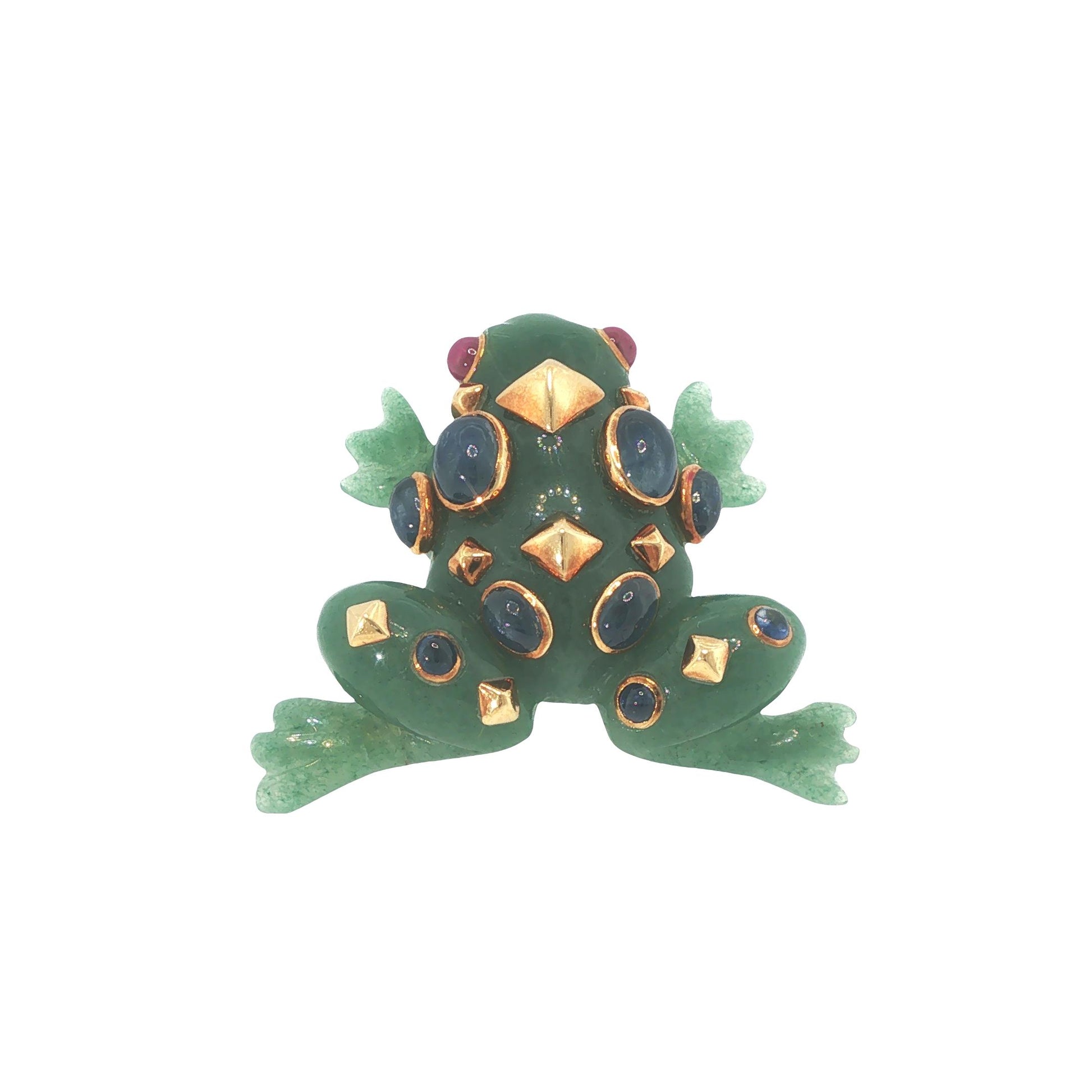 Seaman Schepps 18K Jade Sapphire & Ruby Frog Brooch
