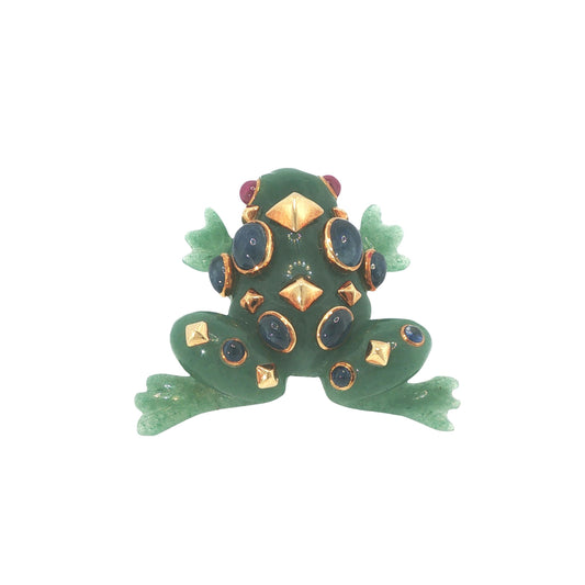 Seaman Schepps 18K Jade Sapphire & Ruby Frog Brooch