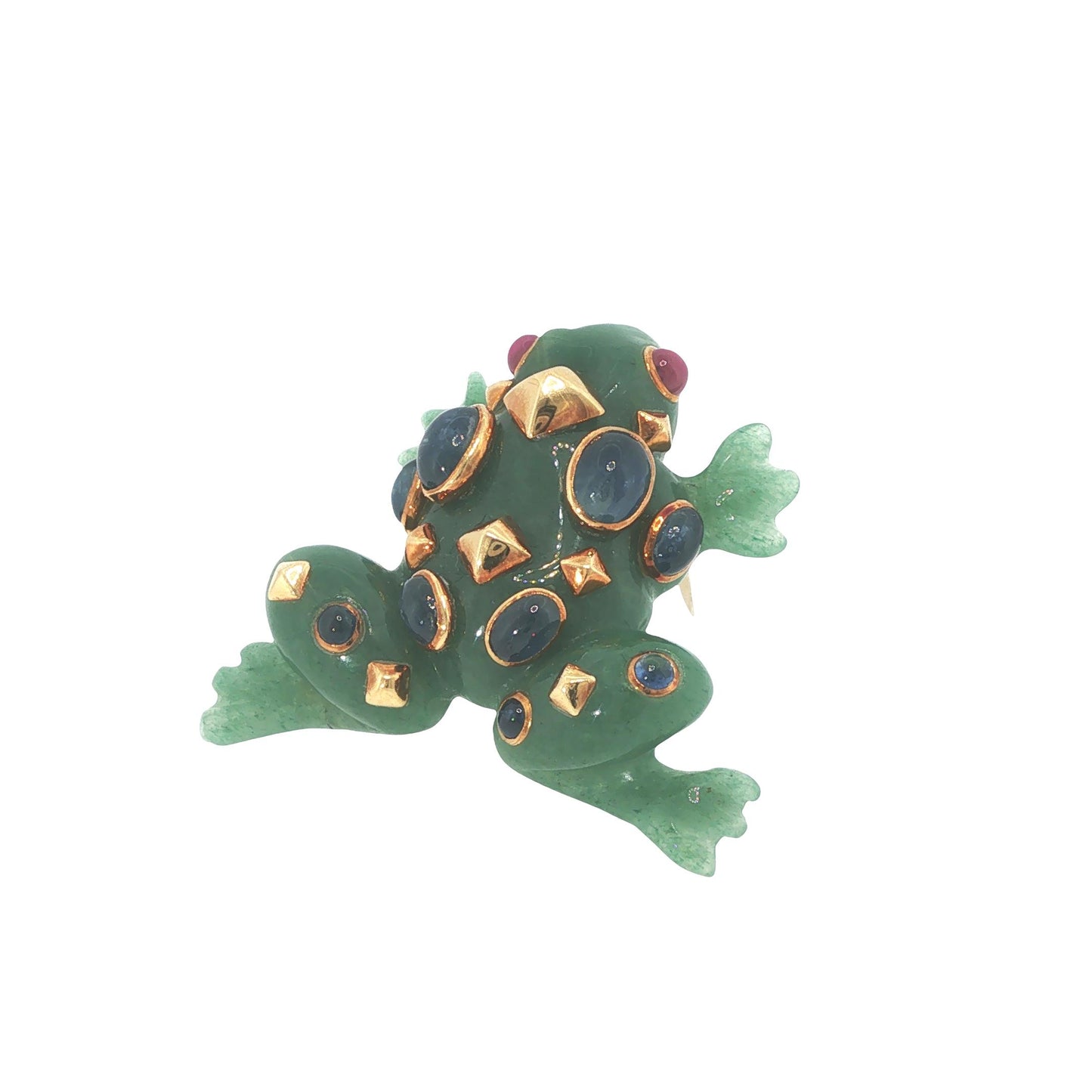 Seaman Schepps 18K Jade Sapphire & Ruby Frog Brooch