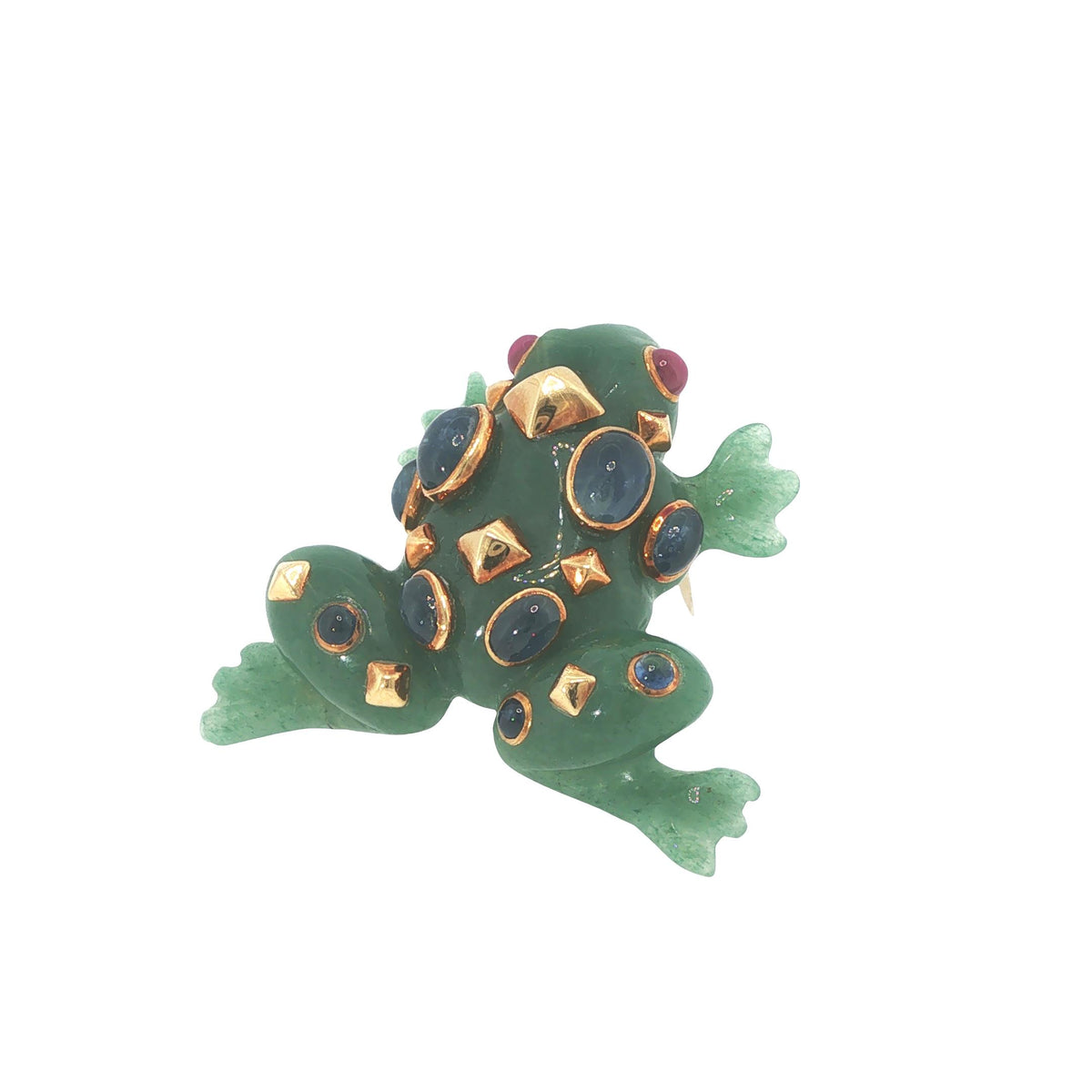 Seaman Schepps 18K Jade Sapphire & Ruby Frog Brooch
