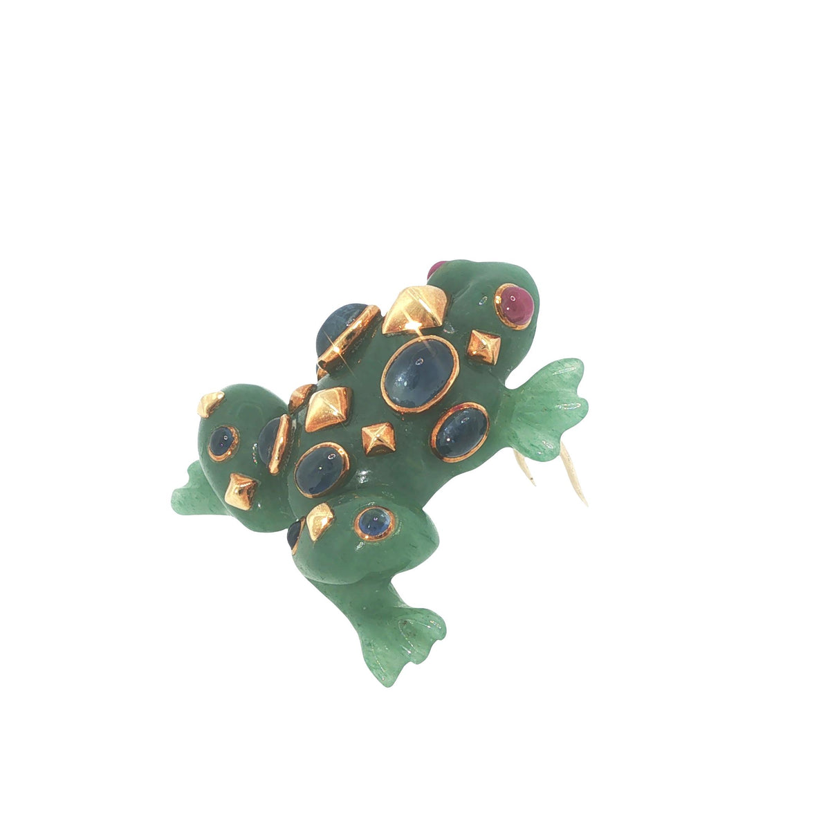 Seaman Schepps 18K Jade Sapphire & Ruby Frog Brooch