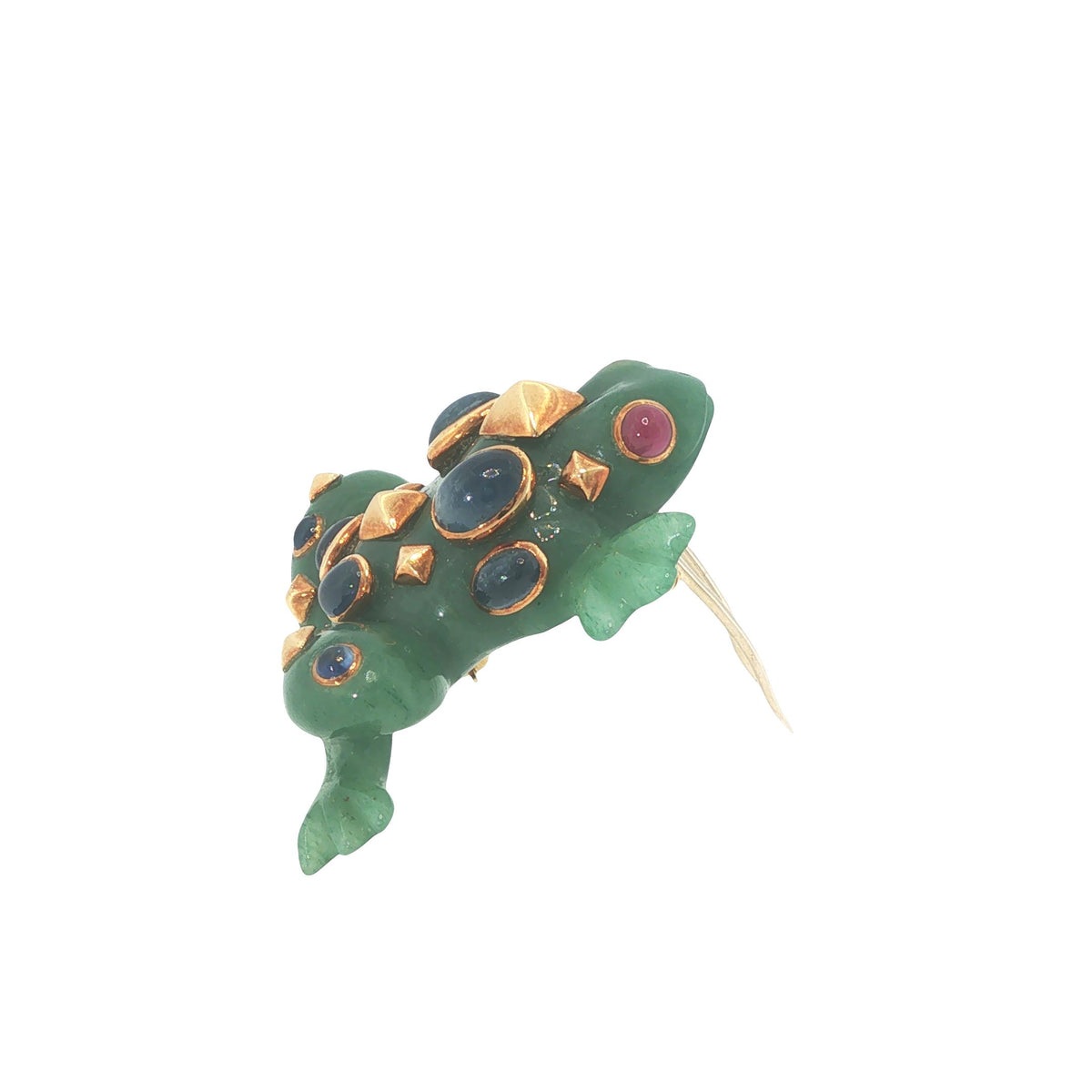 Seaman Schepps 18K Jade Sapphire & Ruby Frog Brooch