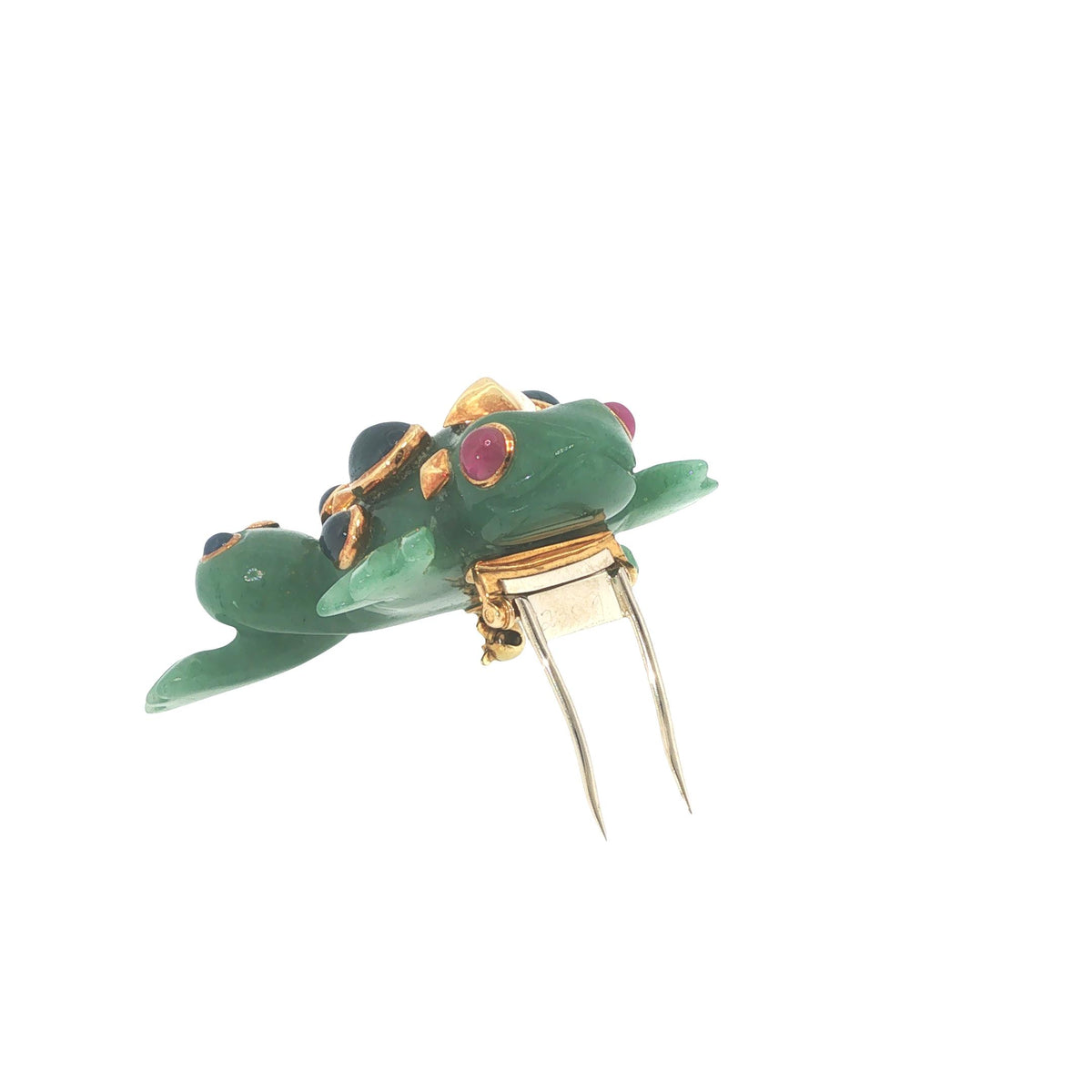Seaman Schepps 18K Jade Sapphire & Ruby Frog Brooch