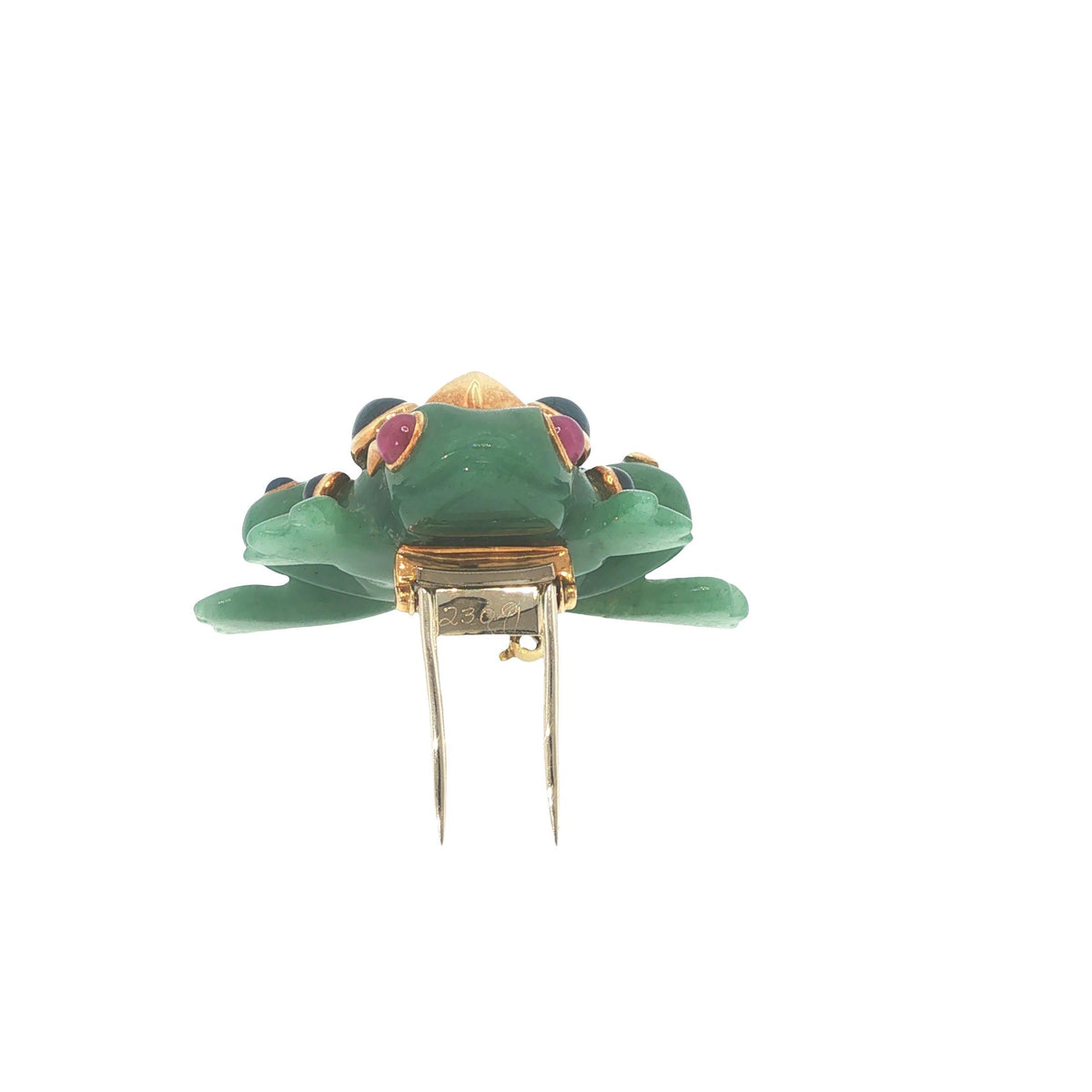 Seaman Schepps 18K Jade Sapphire & Ruby Frog Brooch