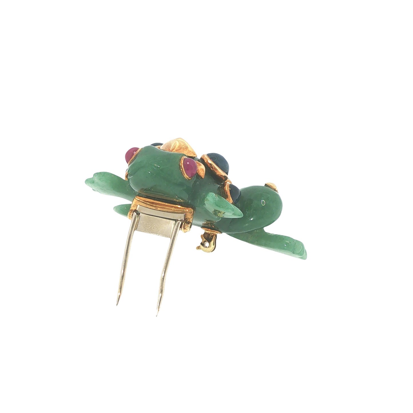Seaman Schepps 18K Jade Sapphire & Ruby Frog Brooch