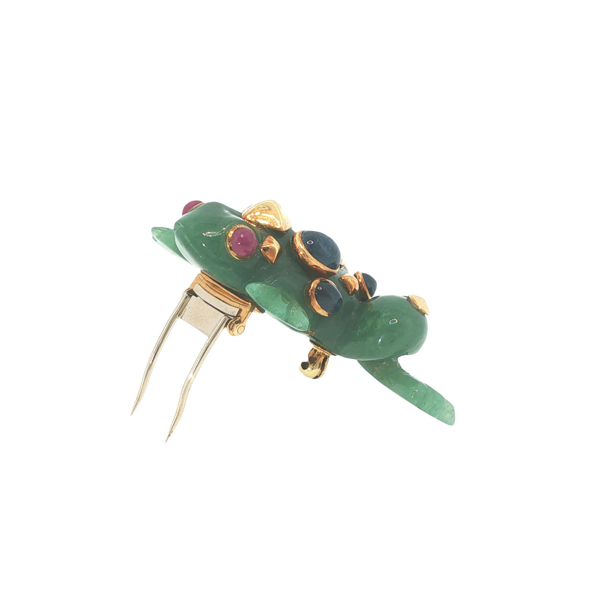 Seaman Schepps 18K Jade Sapphire & Ruby Frog Brooch