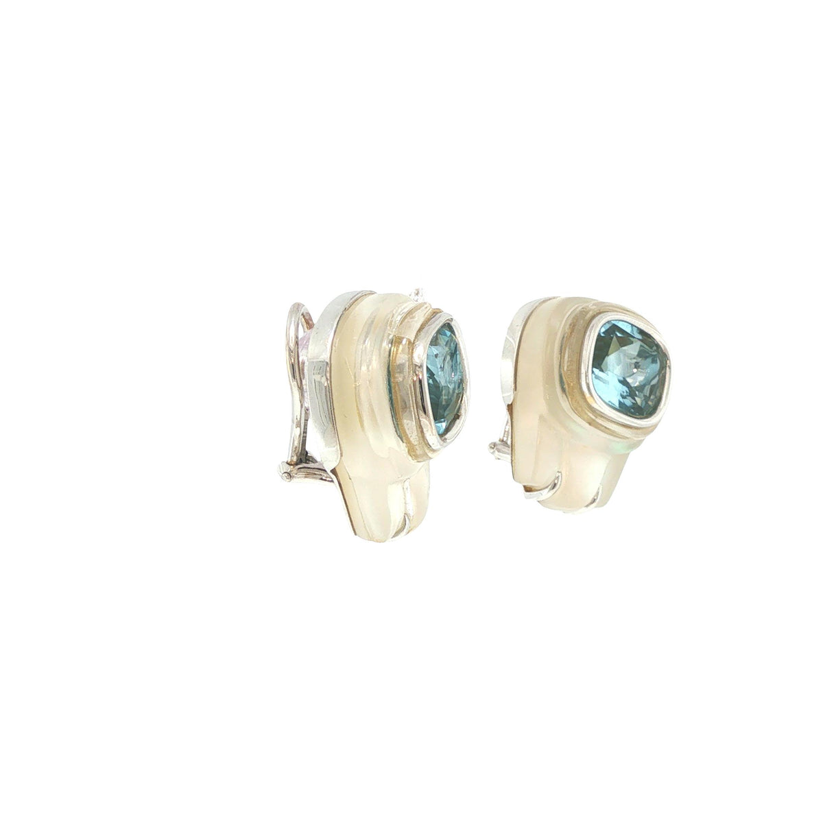 Seaman Schepps 18K White Gold Aquamarine & Rock Crystal Earrings