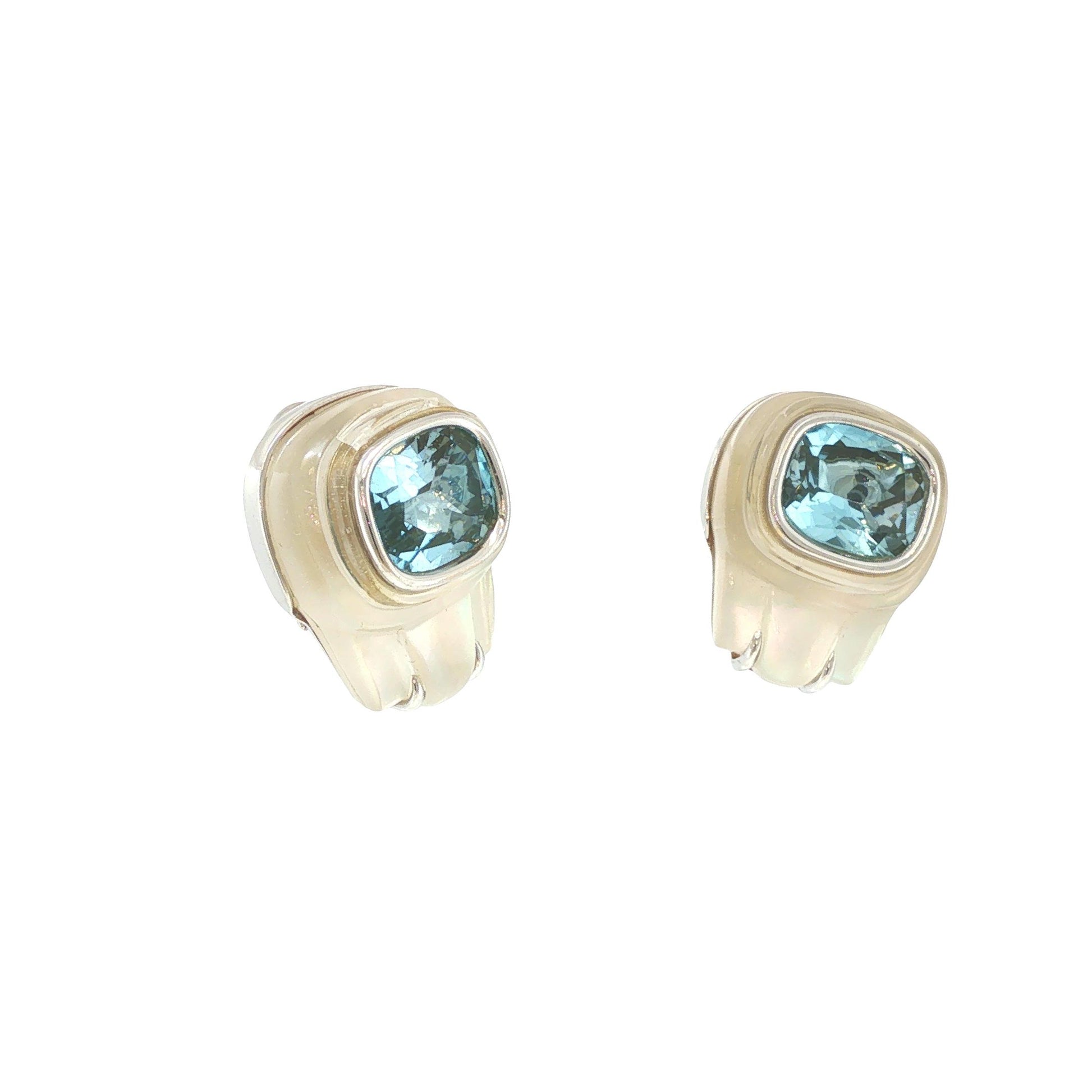Seaman Schepps 18K White Gold Aquamarine & Rock Crystal Earrings