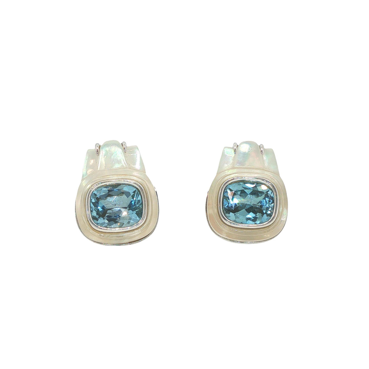 Seaman Schepps 18K White Gold Aquamarine & Rock Crystal Earrings