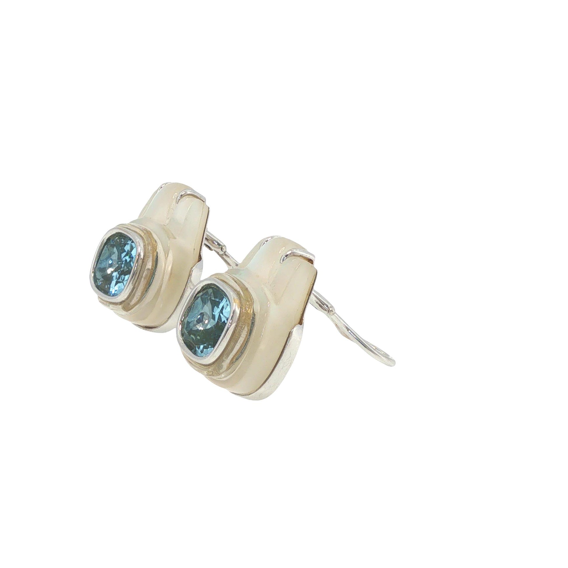 Seaman Schepps 18K White Gold Aquamarine & Rock Crystal Earrings
