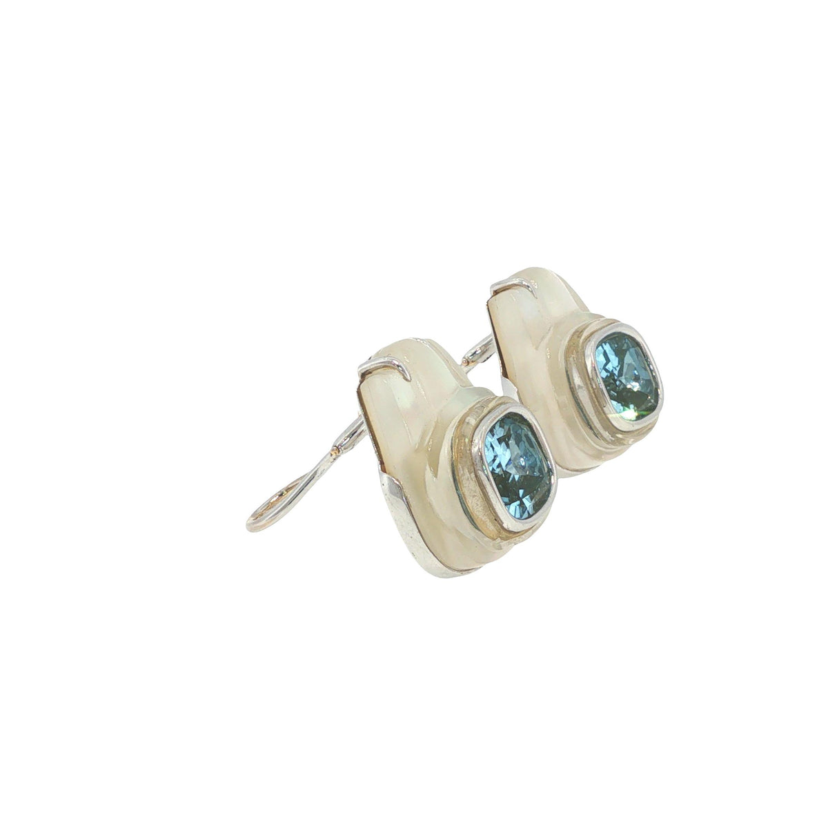 Seaman Schepps 18K White Gold Aquamarine & Rock Crystal Earrings