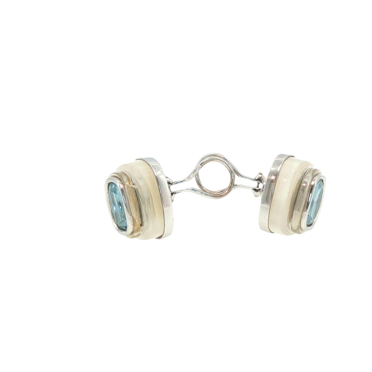 Seaman Schepps 18K White Gold Aquamarine & Rock Crystal Earrings