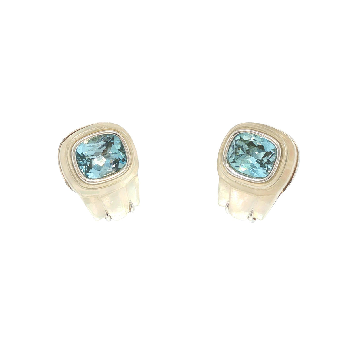 Seaman Schepps 18K White Gold Aquamarine & Rock Crystal Earrings