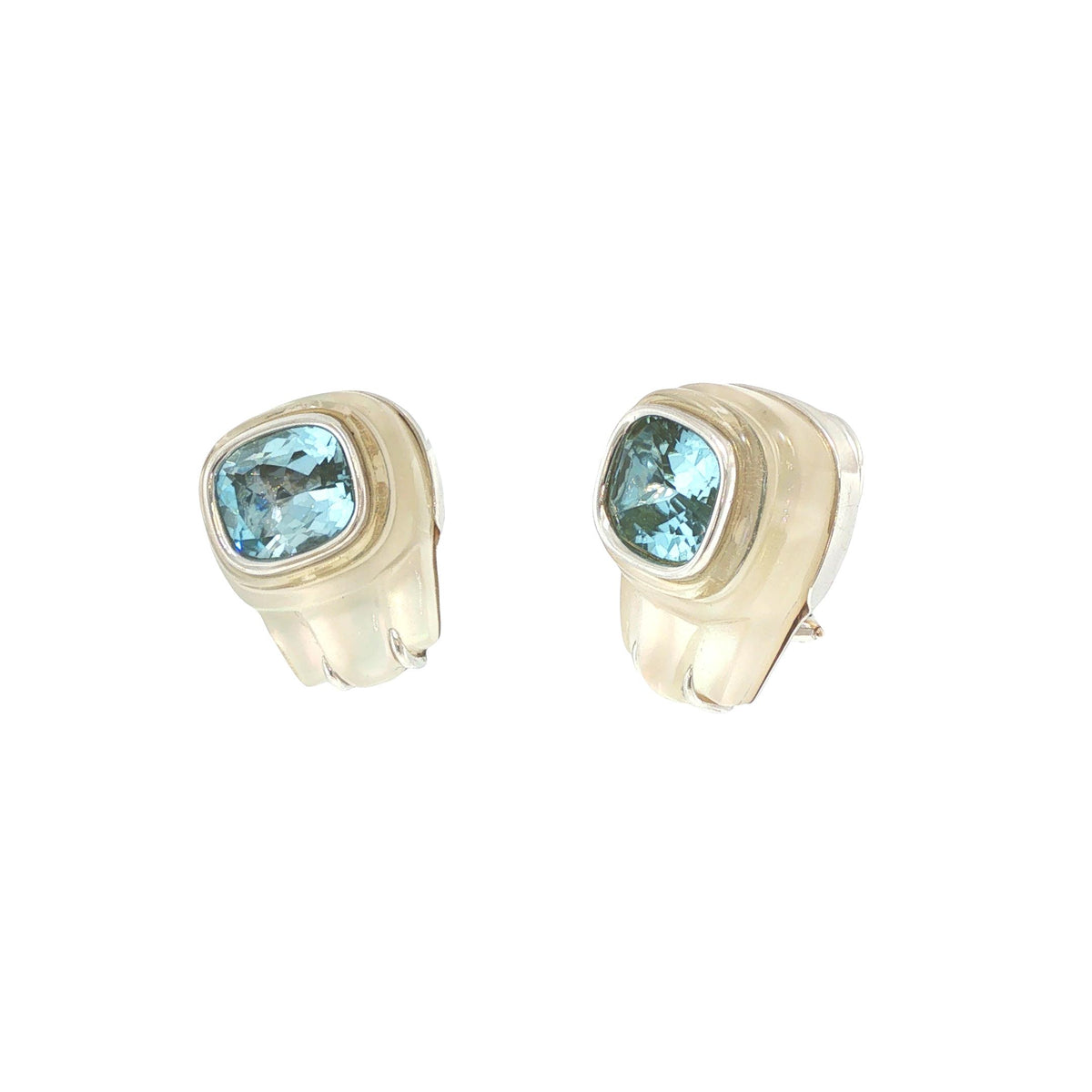 Seaman Schepps 18K White Gold Aquamarine & Rock Crystal Earrings