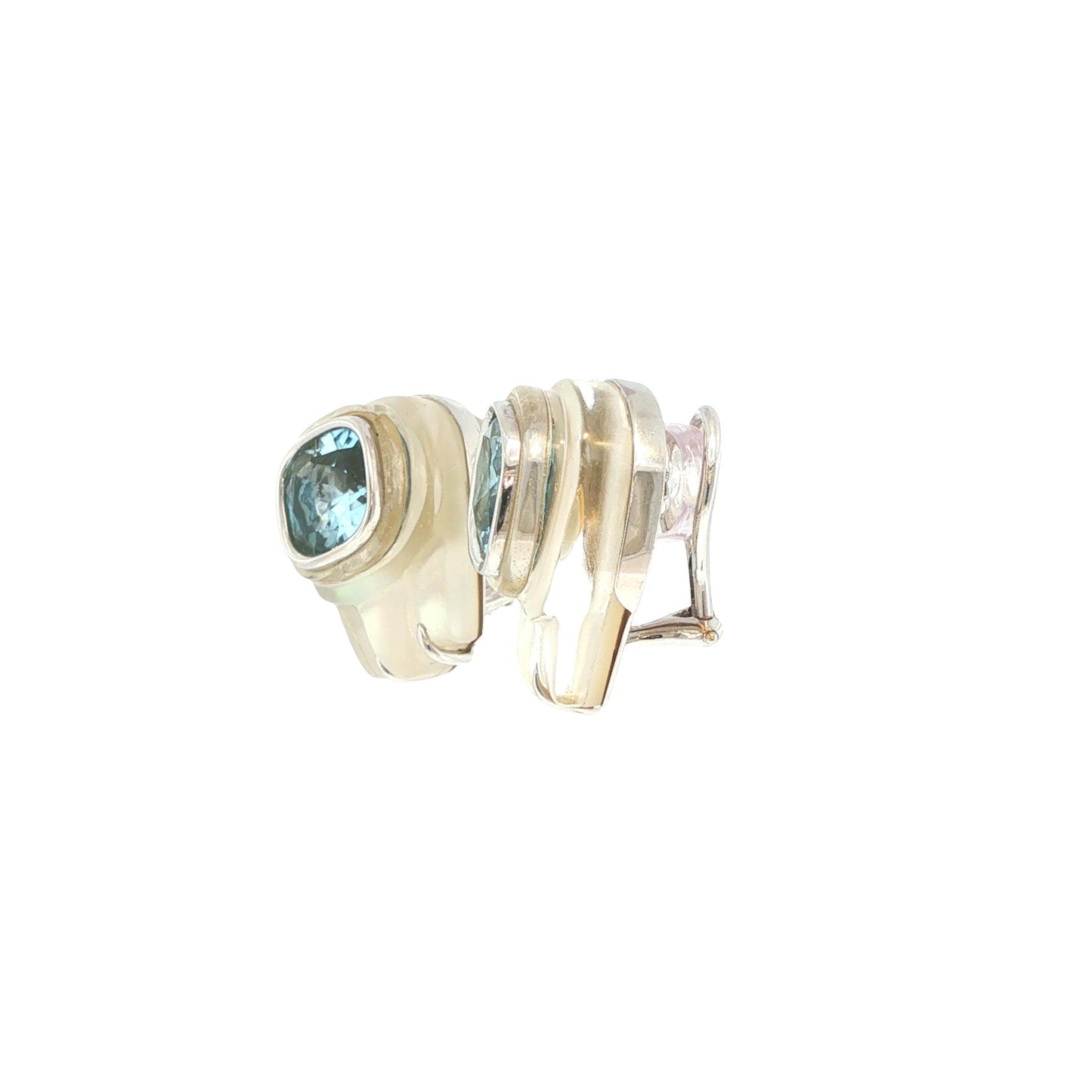 Seaman Schepps 18K White Gold Aquamarine & Rock Crystal Earrings
