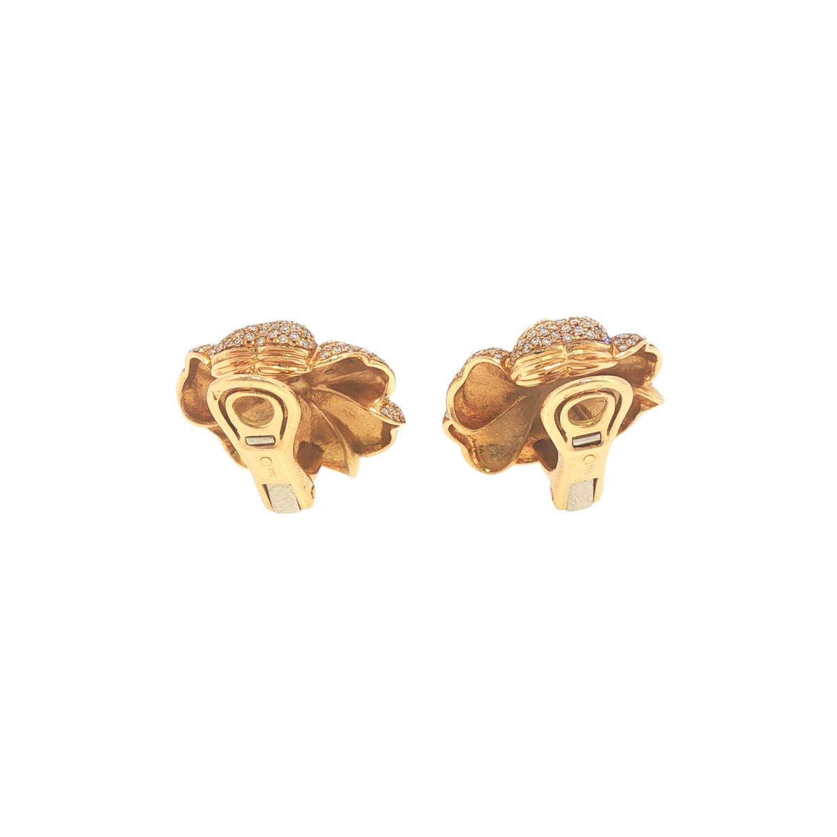 Vintage Chanel 18K Gold Diamond Pave & Pearl Camellia Earrings