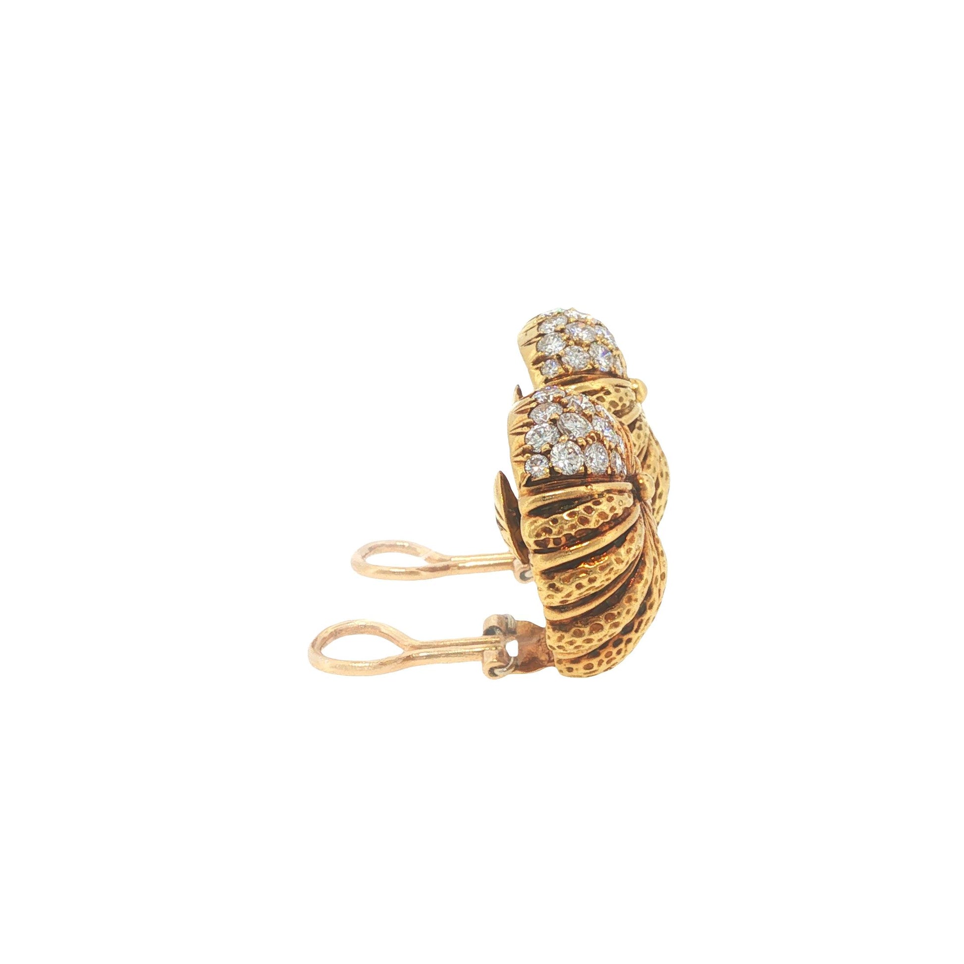 Vintage Tiffany & Co. 18K Gold 2.40 Carat Diamond Scallop Shell Earrings