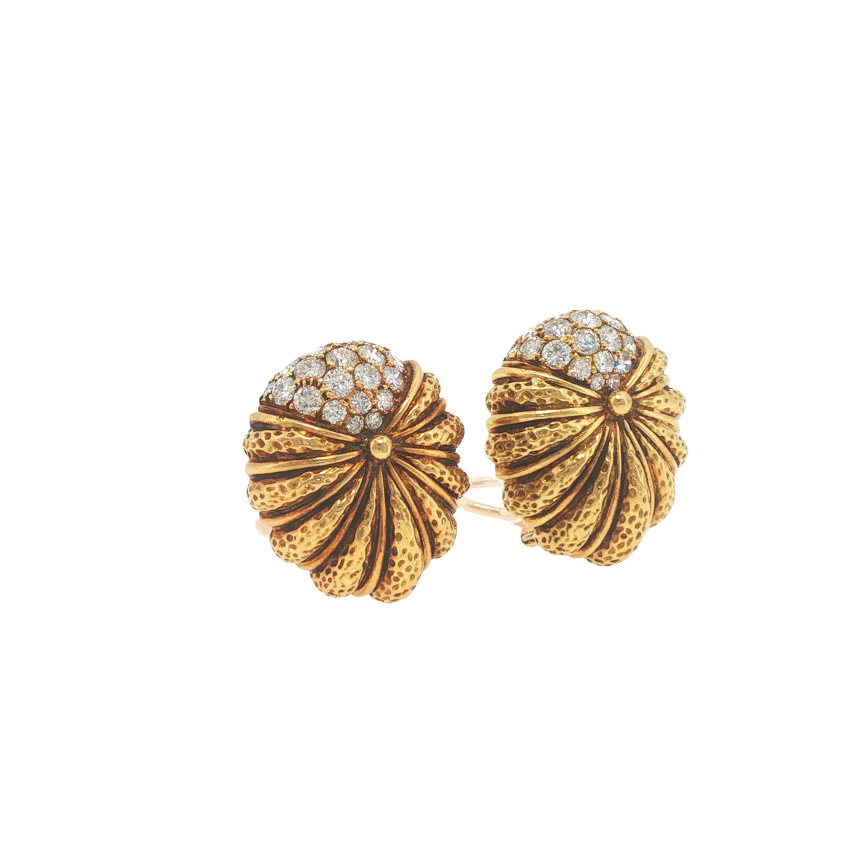 Vintage Tiffany & Co. 18K Gold 2.40 Carat Diamond Scallop Shell Earrings
