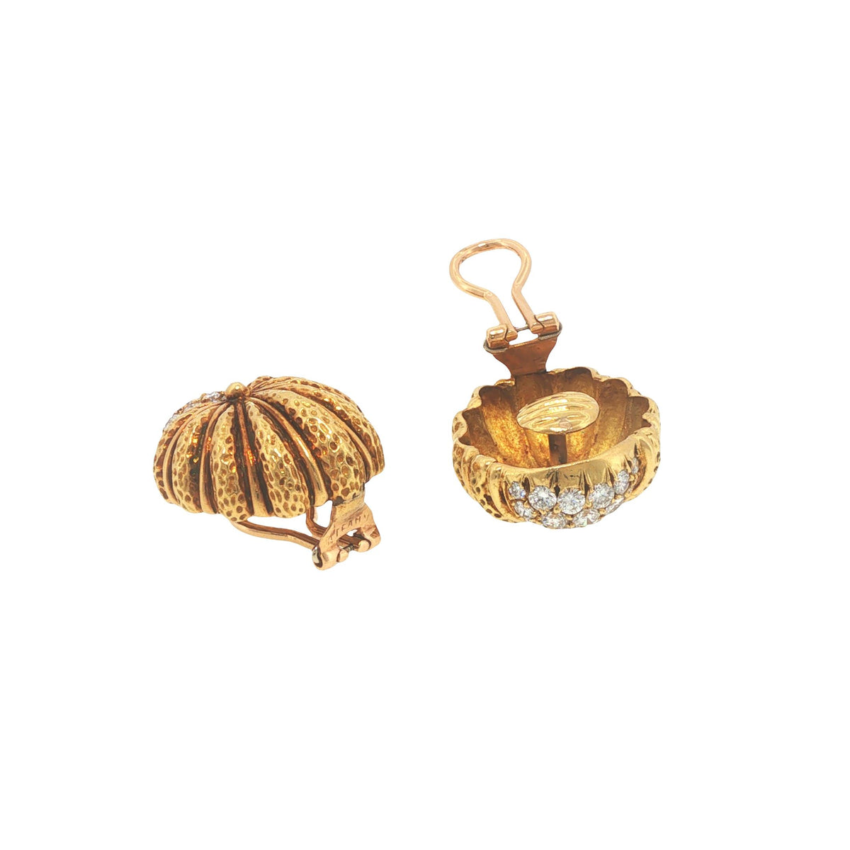 Vintage Tiffany & Co. 18K Gold 2.40 Carat Diamond Scallop Shell Earrings