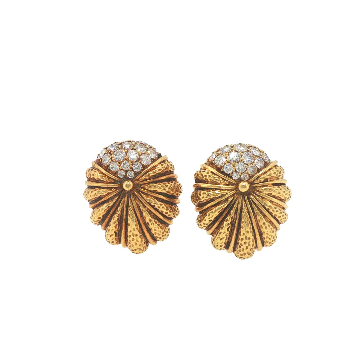 Vintage Tiffany & Co. 18K Gold 2.40 Carat Diamond Scallop Shell Earrings