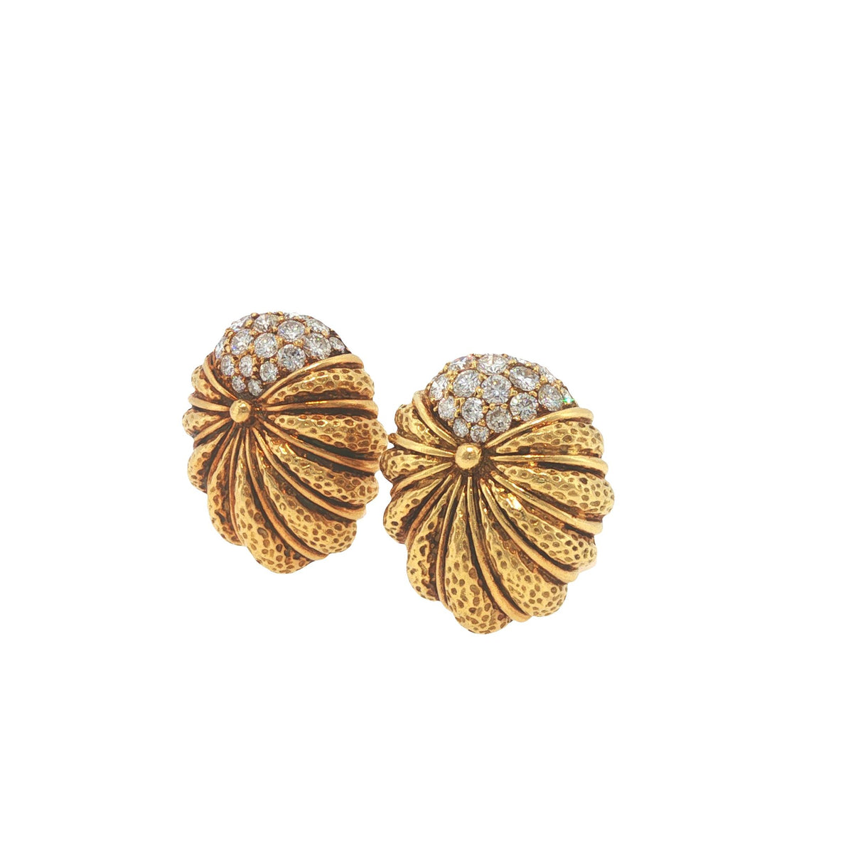 Vintage Tiffany & Co. 18K Gold 2.40 Carat Diamond Scallop Shell Earrings