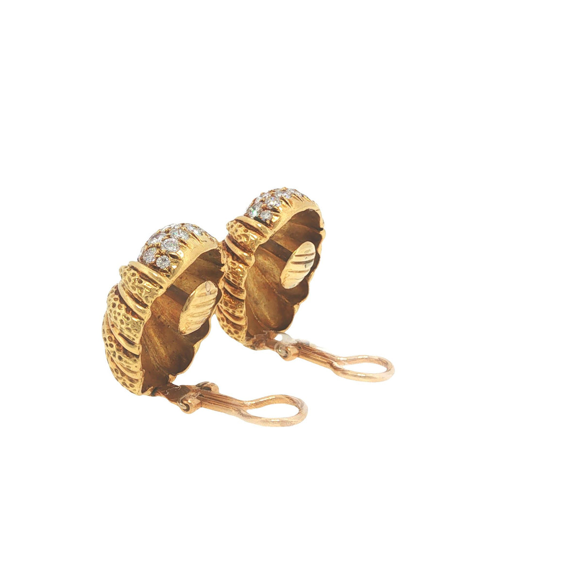 Vintage Tiffany & Co. 18K Gold 2.40 Carat Diamond Scallop Shell Earrings