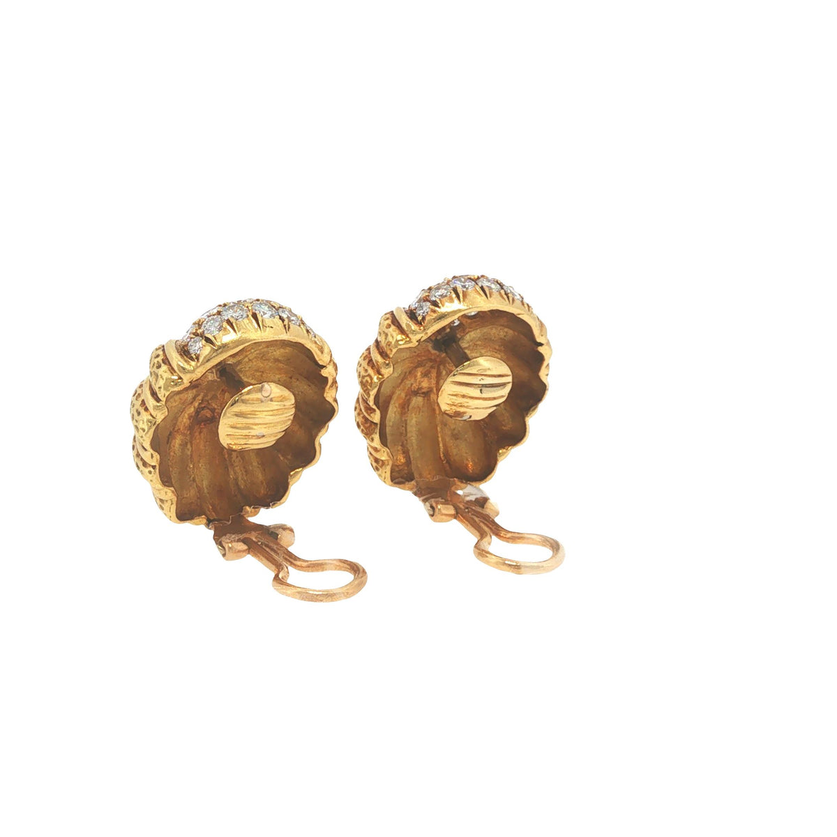 Vintage Tiffany & Co. 18K Gold 2.40 Carat Diamond Scallop Shell Earrings