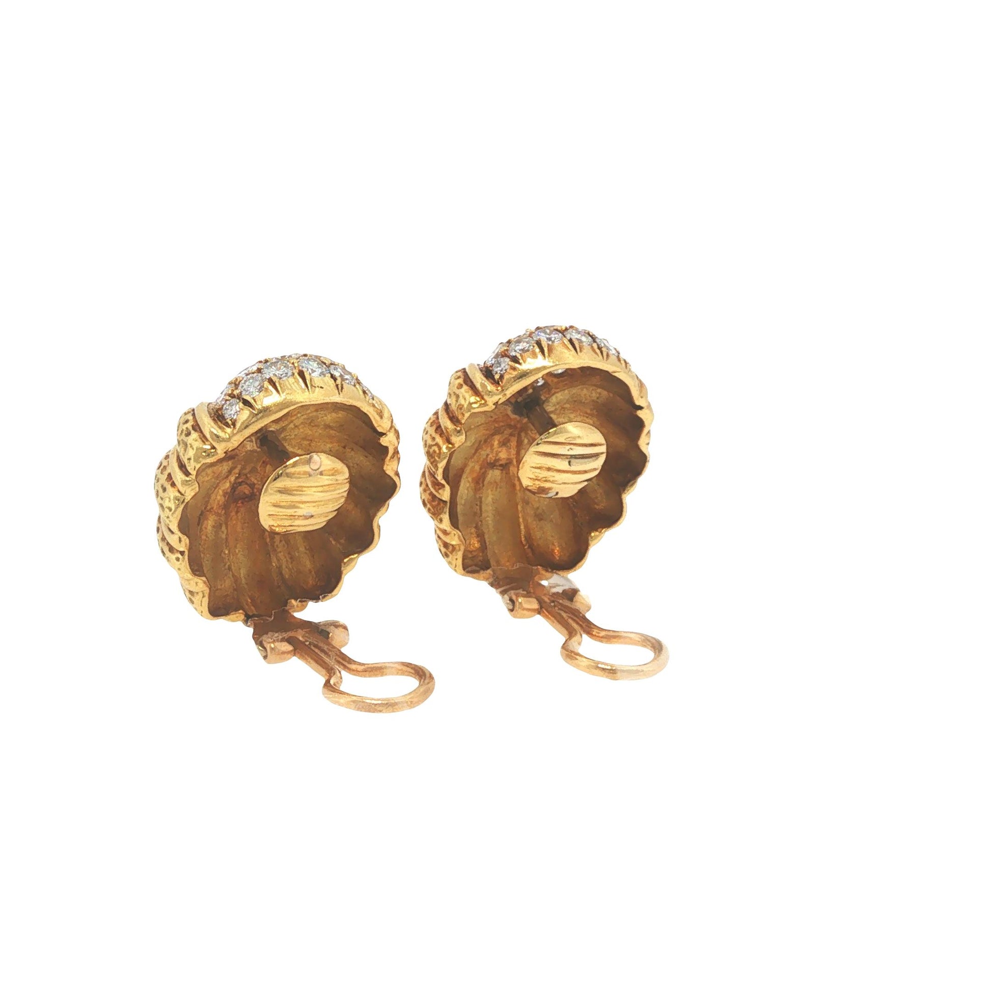 Vintage Tiffany & Co. 18K Gold 2.40 Carat Diamond Scallop Shell Earrings
