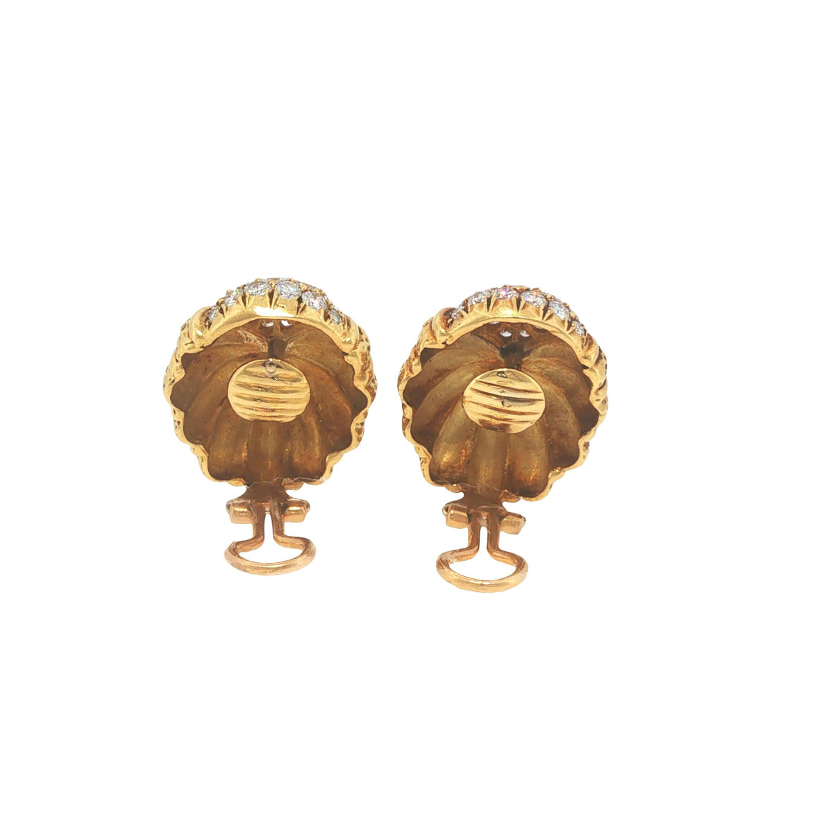 Vintage Tiffany & Co. 18K Gold 2.40 Carat Diamond Scallop Shell Earrings