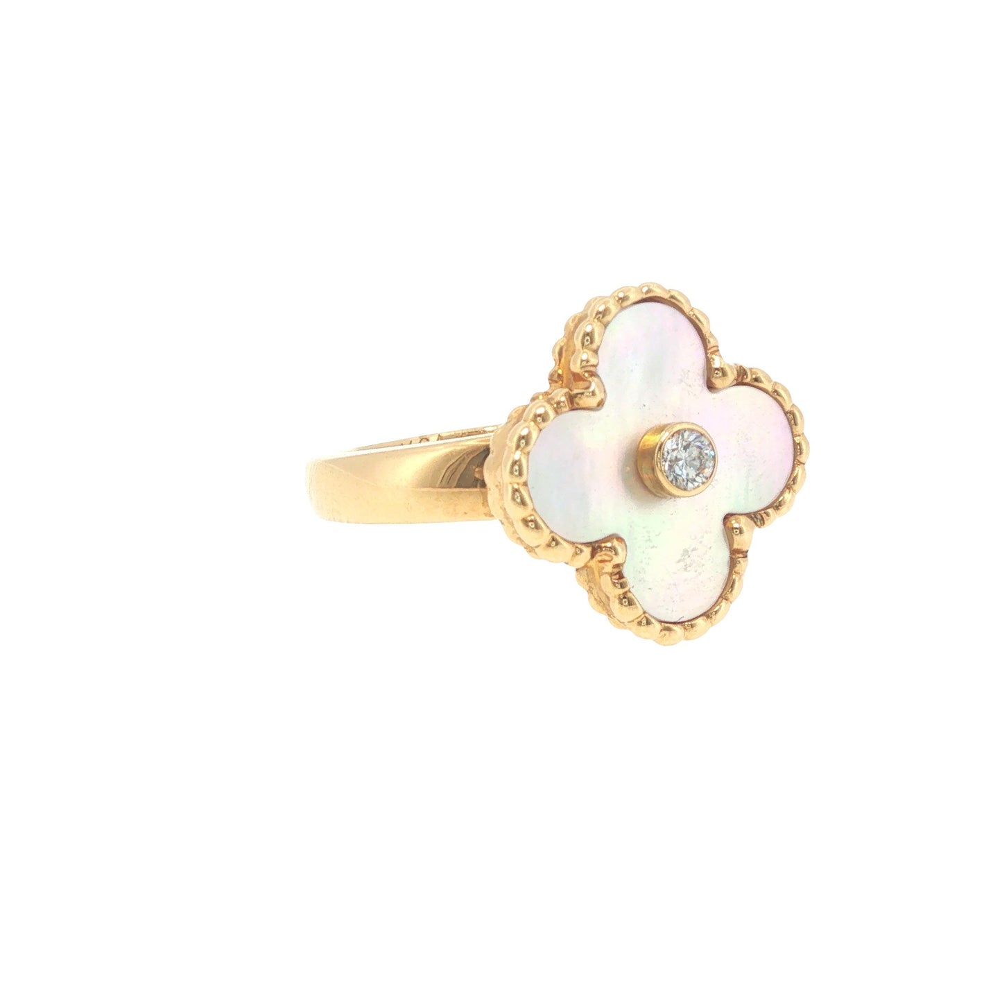 VCA 18K Gold  Alhambra Pearl Diamond Ring