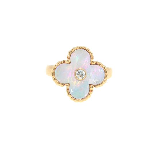 VCA 18K Gold  Alhambra Pearl Diamond Ring