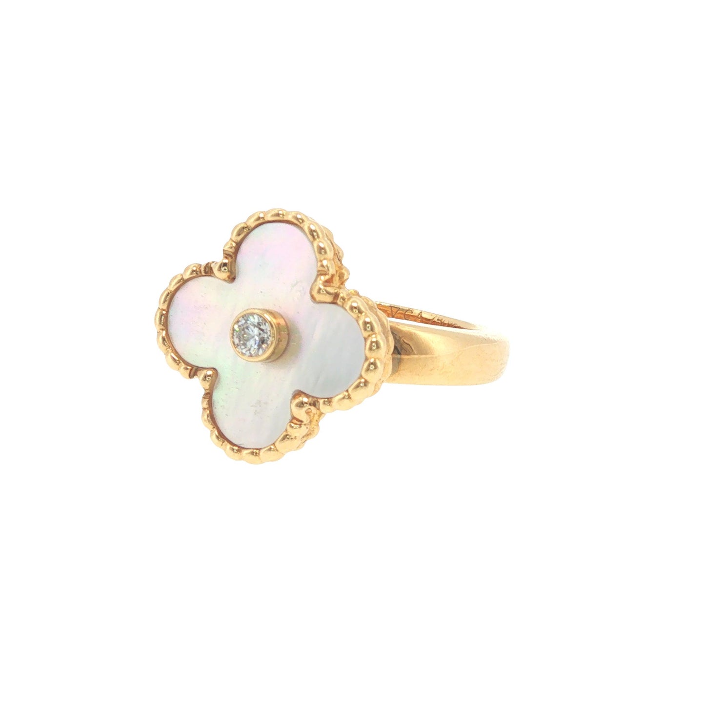 VCA 18K Gold  Alhambra Pearl Diamond Ring