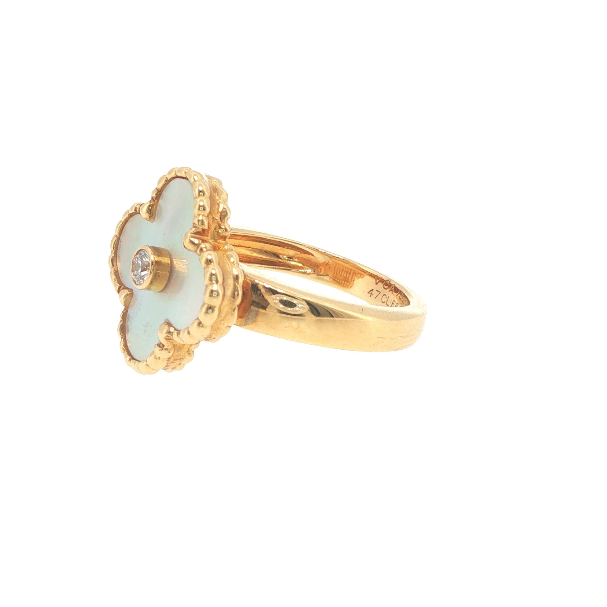 VCA 18K Gold  Alhambra Pearl Diamond Ring