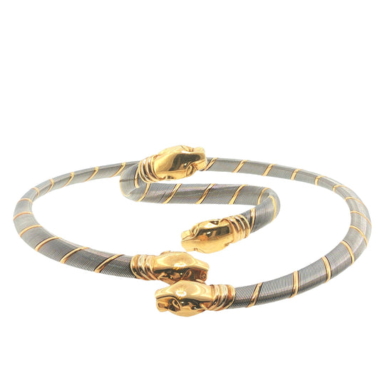 Vintage Cartier Panthere 18K Gold & Steel Collar Necklace and Bracelet Set