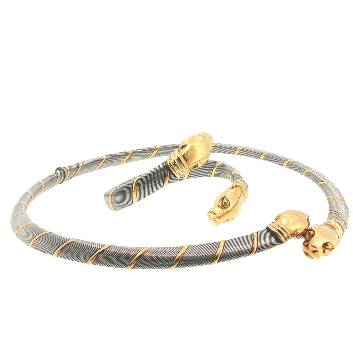 Vintage Cartier Panthere 18K Gold & Steel Collar Necklace and Bracelet Set