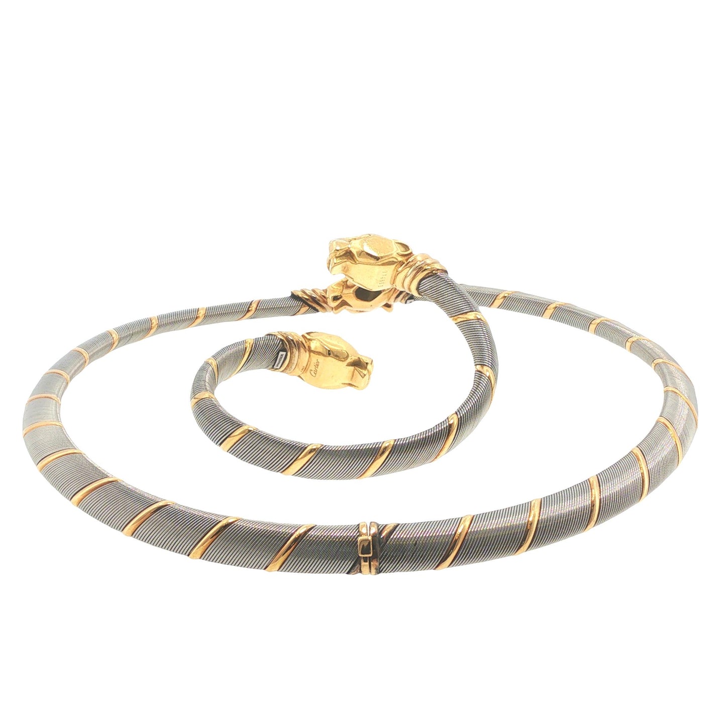 Vintage Cartier Panthere 18K Gold & Steel Collar Necklace and Bracelet Set