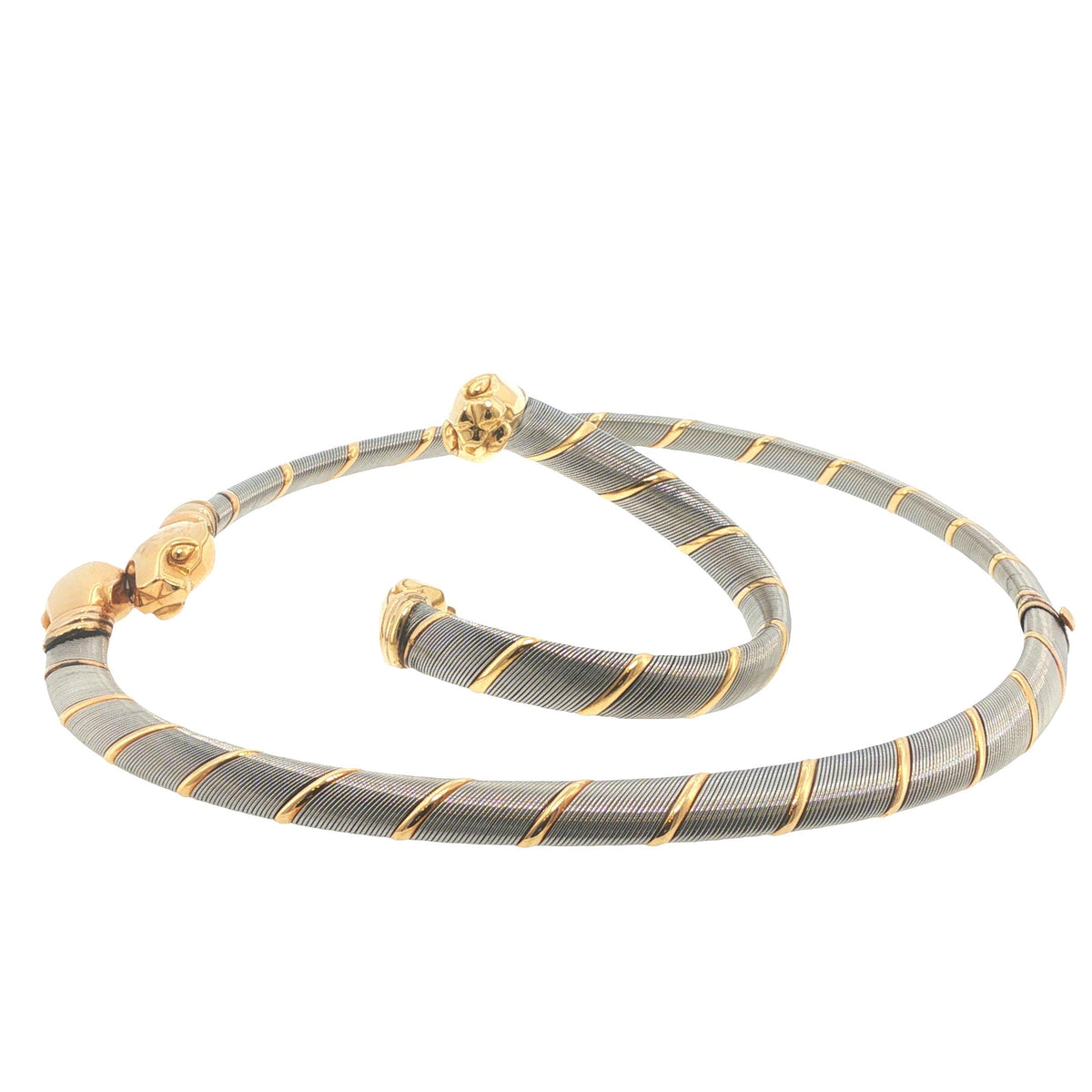 Vintage Cartier Panthere 18K Gold & Steel Collar Necklace and Bracelet Set