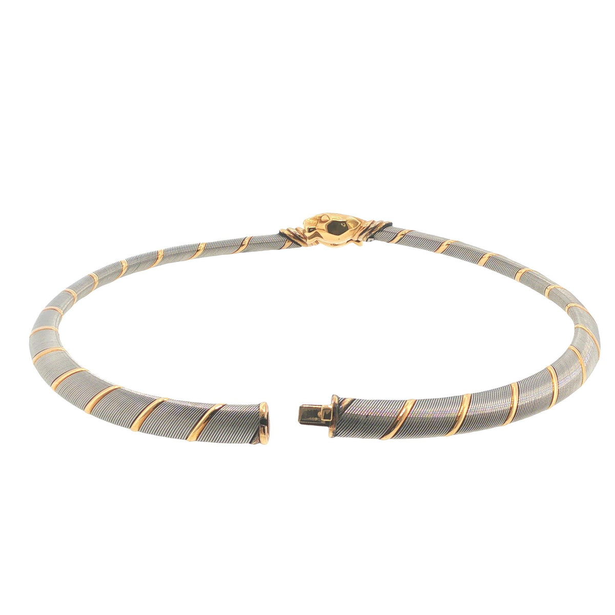 Vintage Cartier Panthere 18K Gold & Steel Collar Necklace and Bracelet Set