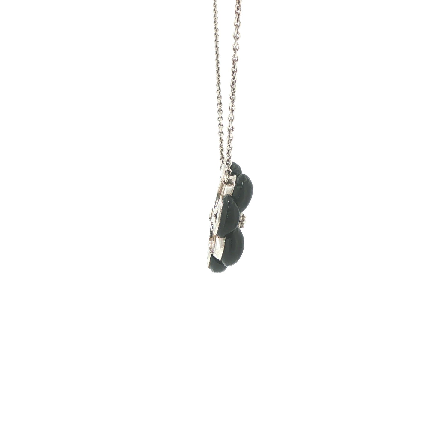 Van Cleef & Arpels 18K White Gold Onyx & Diamond Floral Pendant Necklace