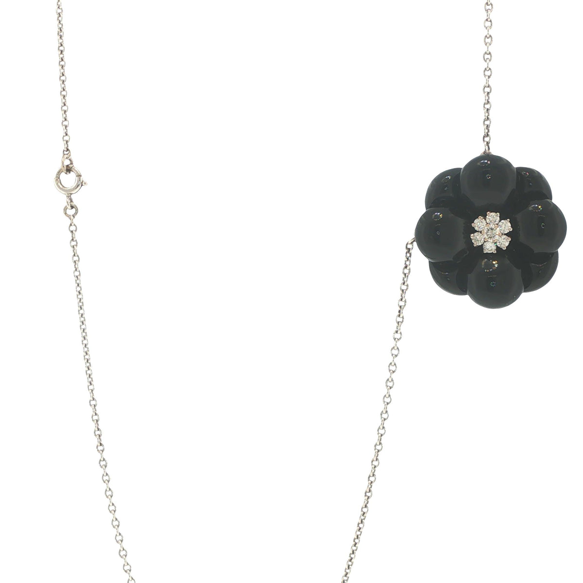 Van Cleef & Arpels 18K White Gold Onyx & Diamond Floral Pendant Necklace