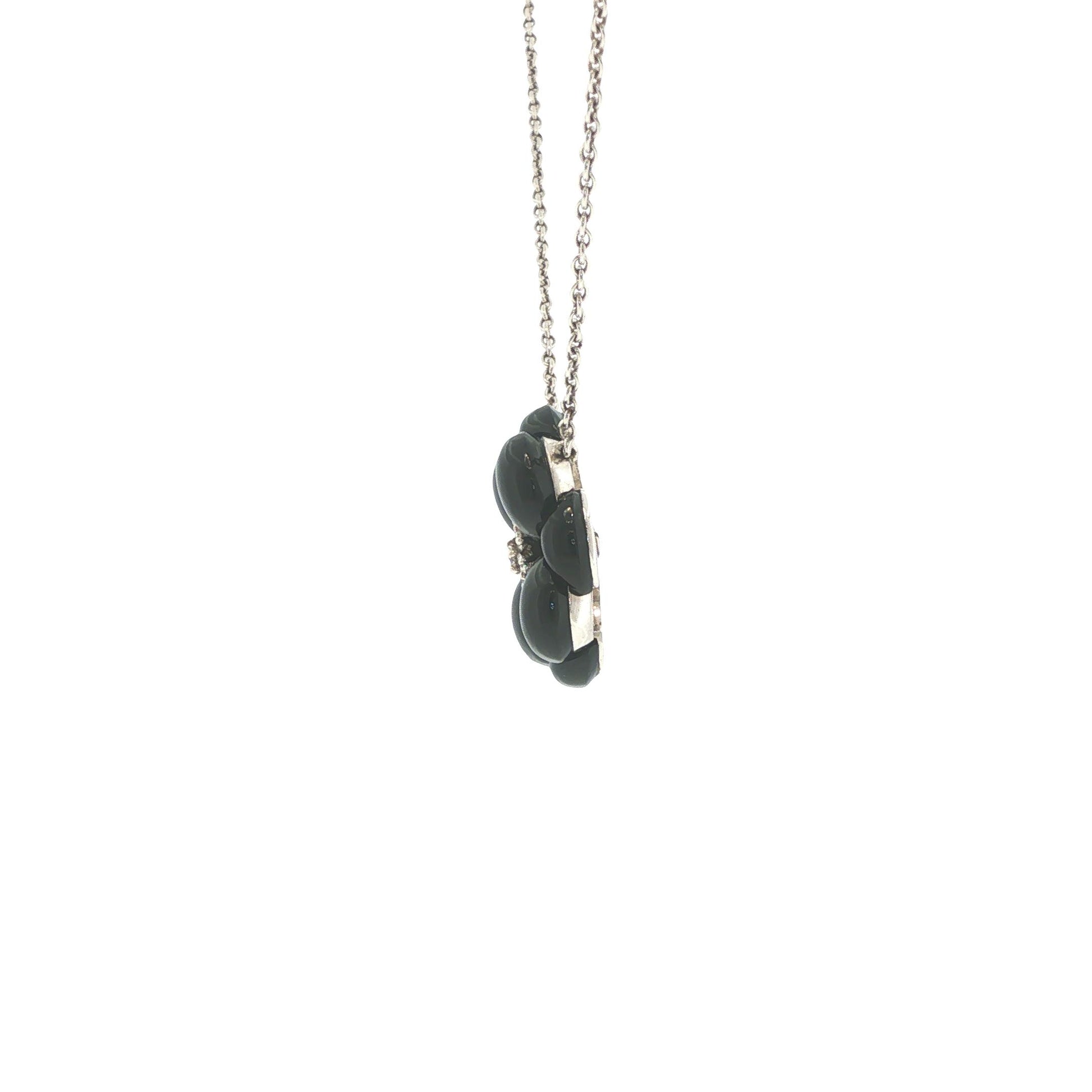 Van Cleef & Arpels 18K White Gold Onyx & Diamond Floral Pendant Necklace