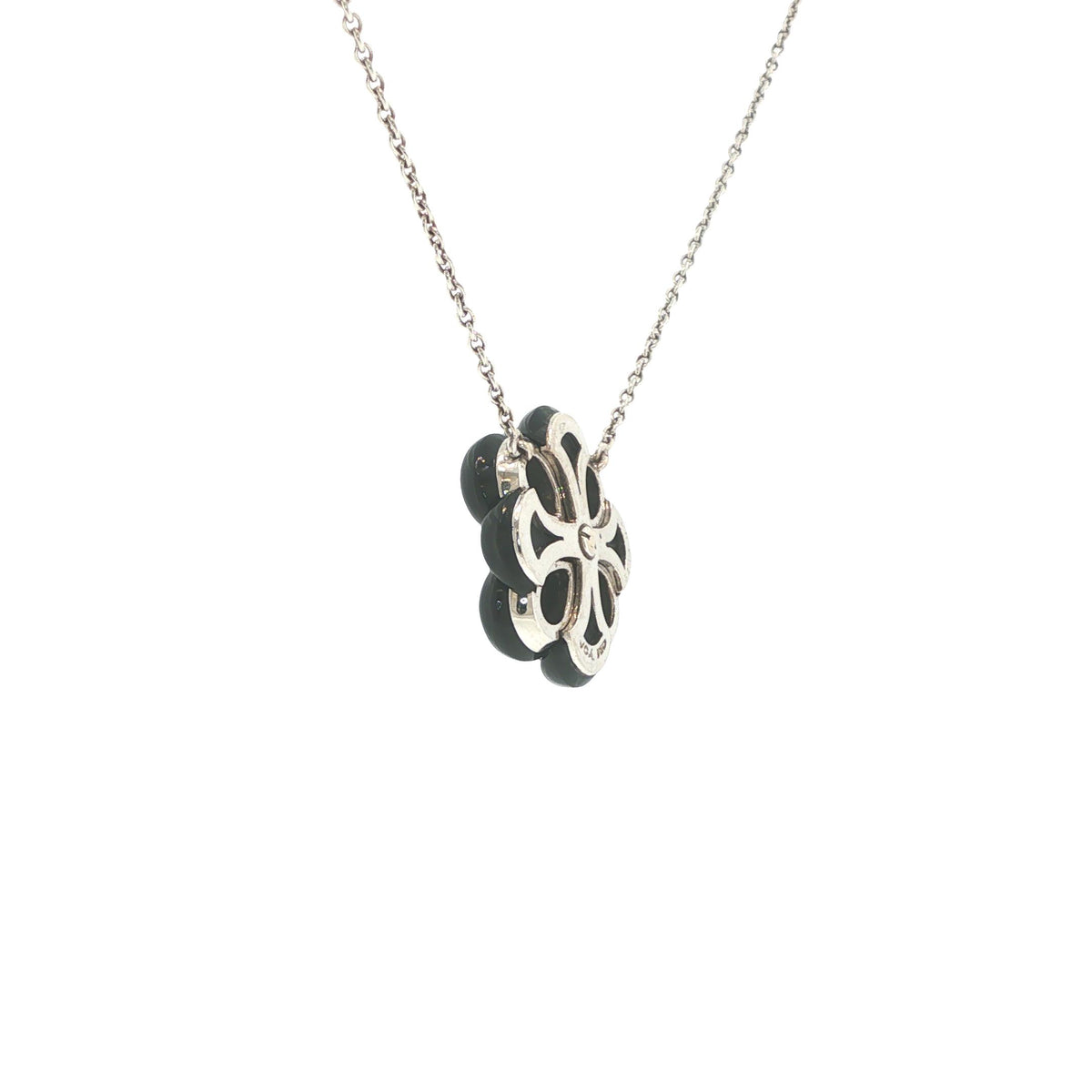 Van Cleef & Arpels 18K White Gold Onyx & Diamond Floral Pendant Necklace
