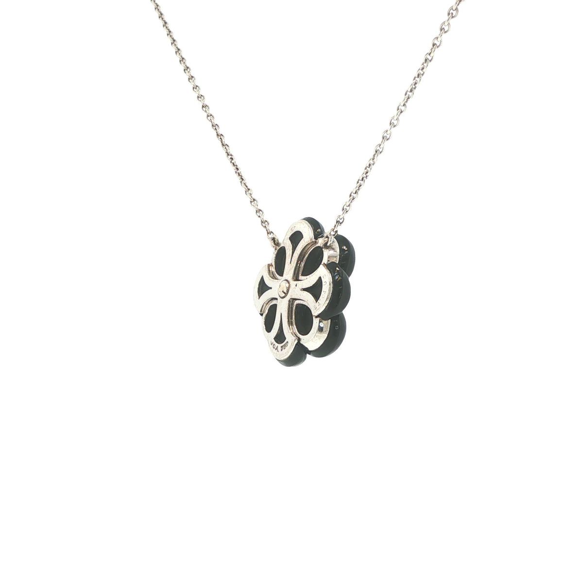 Van Cleef & Arpels 18K White Gold Onyx & Diamond Floral Pendant Necklace